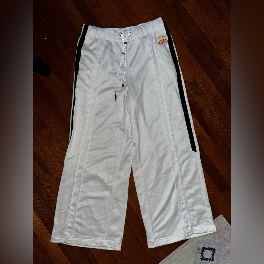 NWT FREE PEOPLE Size XL cool a$$ track pants White Pants with Black Accents